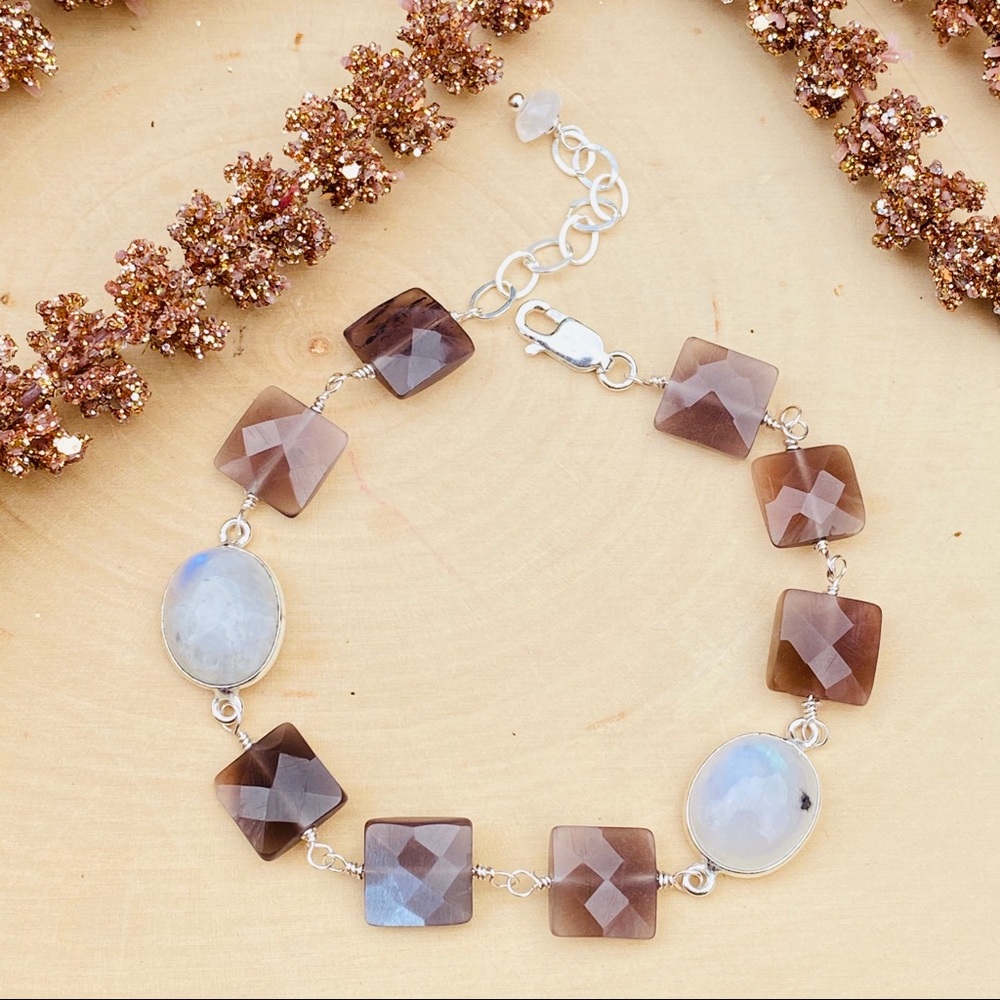 Moonstone Gemstone Sterling Silver Bracelet
